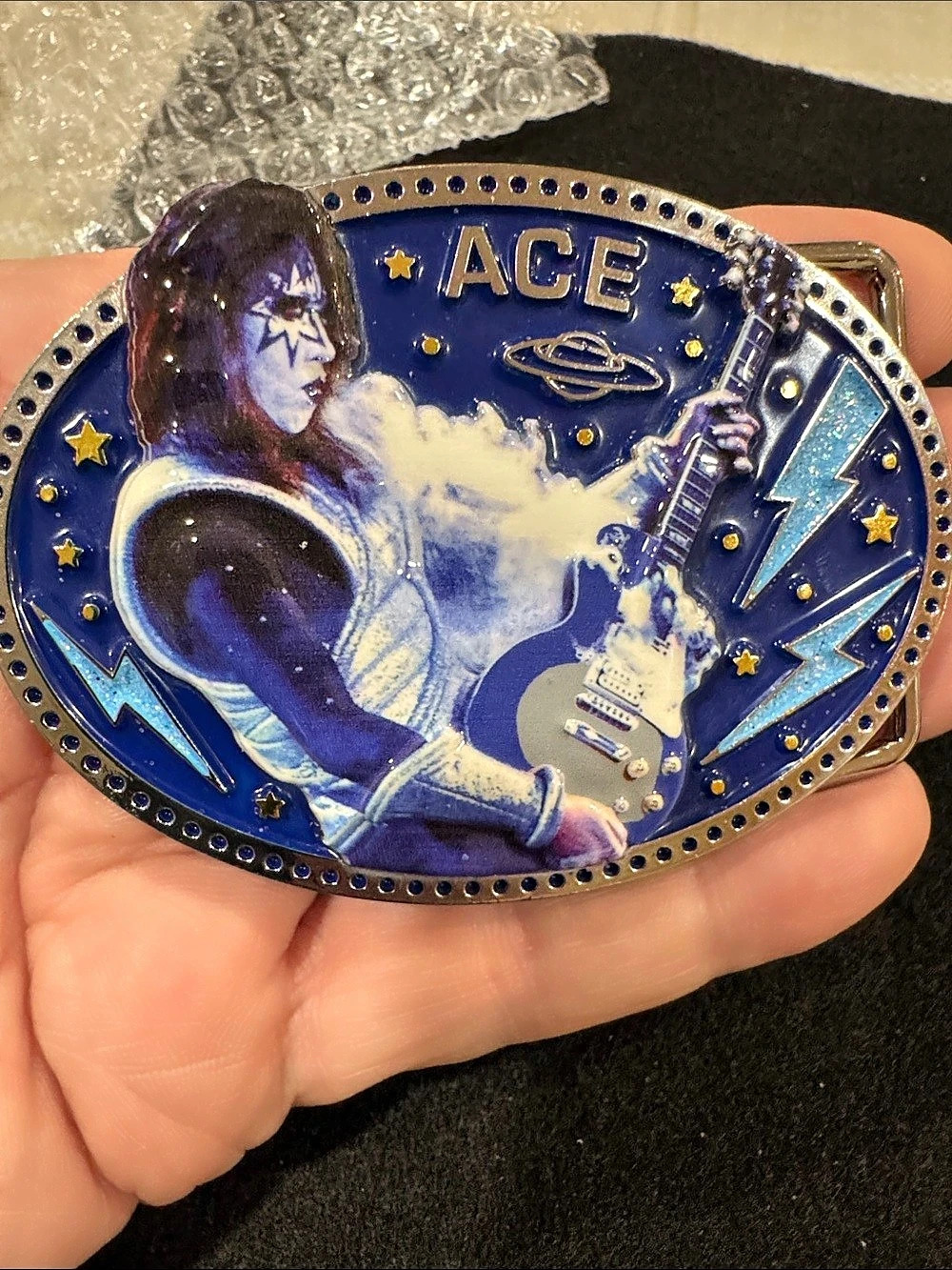 KISS Ace Frehley Collectible Belt Buckle Blue & Silver Like New